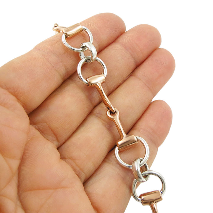 Mixed Metal Horsebit Snaffle Bracelet - Copper and Silver