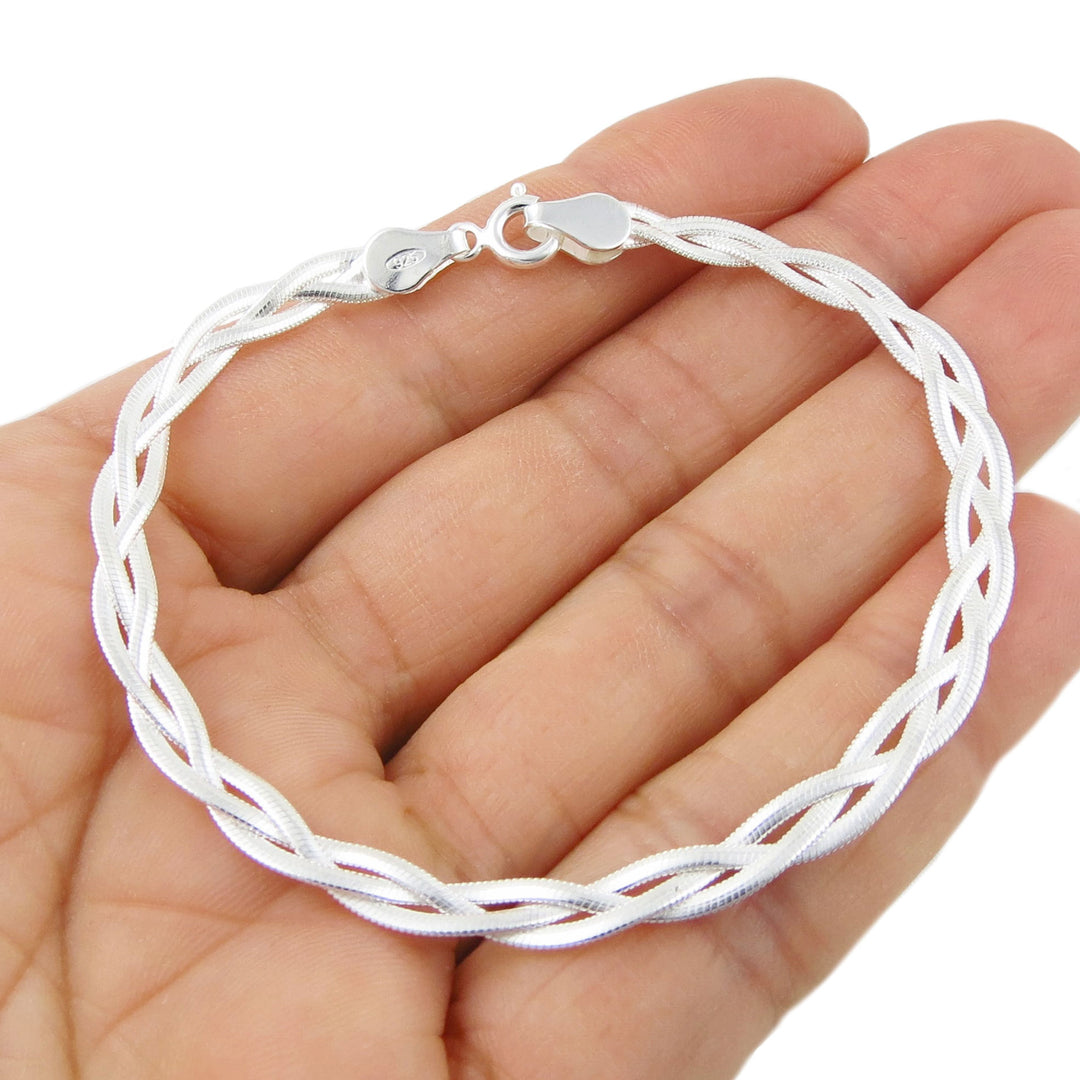 Sterling Silver Triple Twist Braided Snake Chain Bracelet