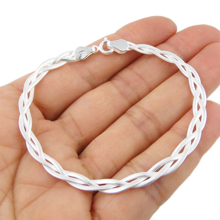 Sterling Silver Triple Twist Braided Snake Chain Bracelet