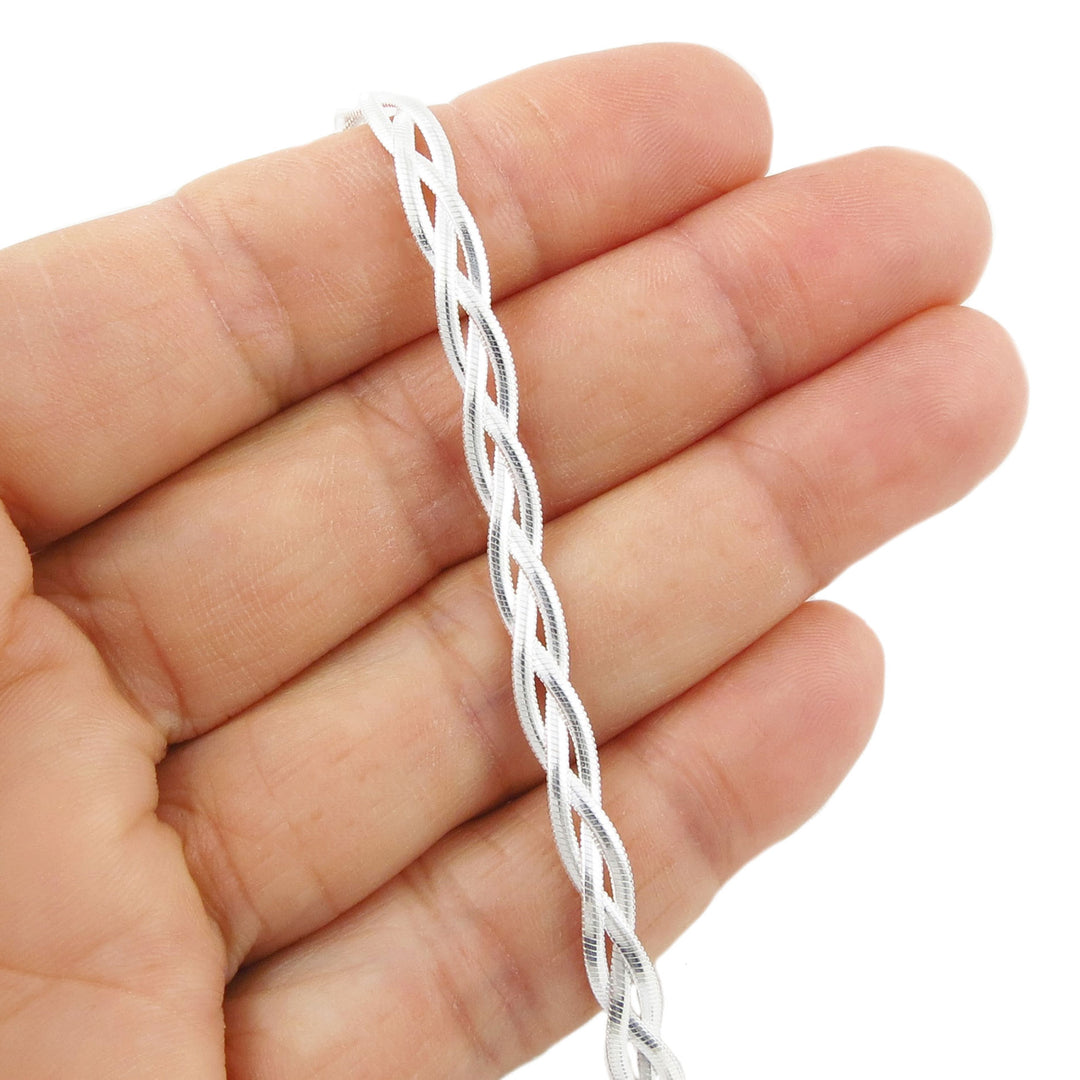 Sterling Silver Triple Twist Braided Snake Chain Bracelet
