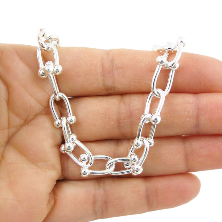 Large Link Sterling Silver Gauge Chain Bracelet - Adjustable Length