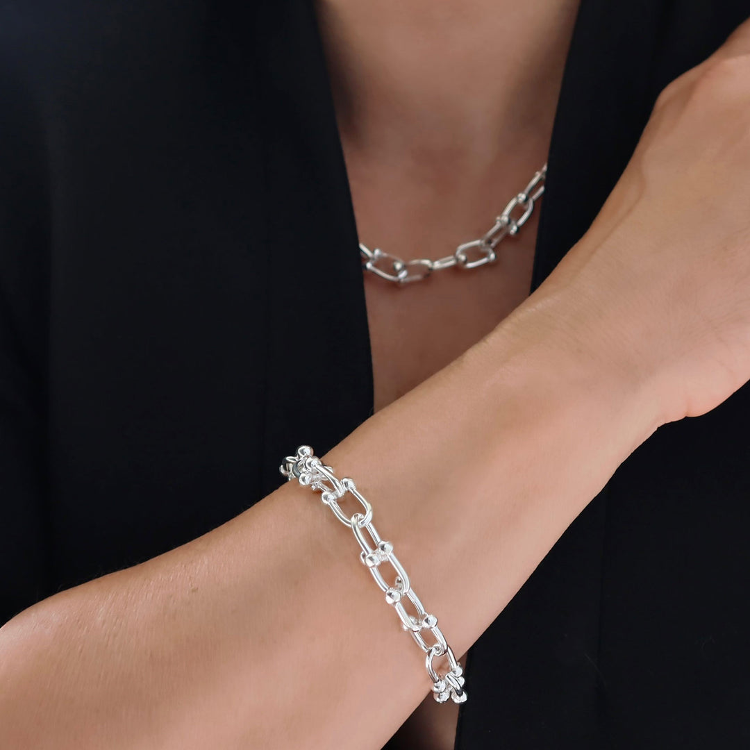 Large Link Sterling Silver Gauge Chain Bracelet - Adjustable Length