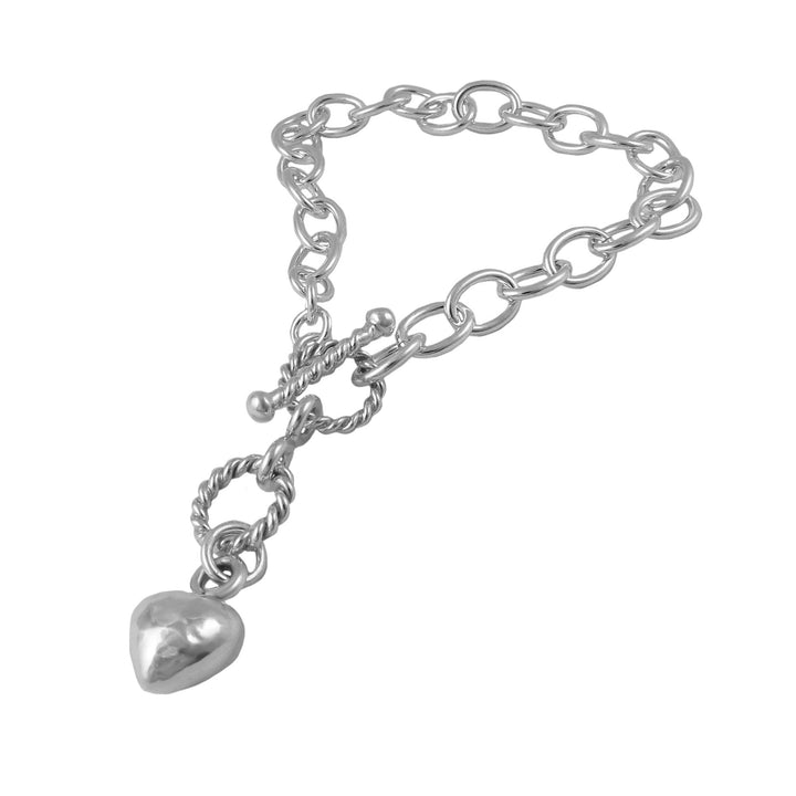 Hallmarked 925 sterling silver chain bracelet with a heart-shaped charm on a white background