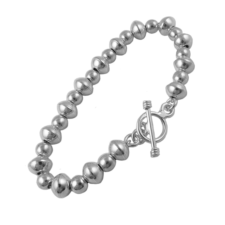 UK hallmarked 925 sterling Silver beaded bracelet with a toggle clasp on a white background
