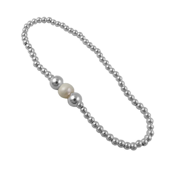925 sterling silver ball bead stretch bracelet on a white background