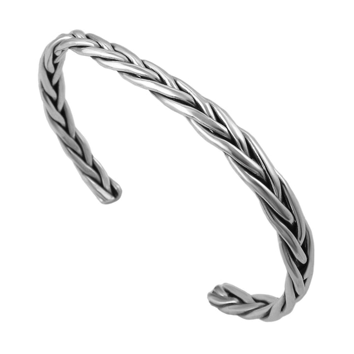 UK hallmarked 925 terling silver braided bracelet on a white background