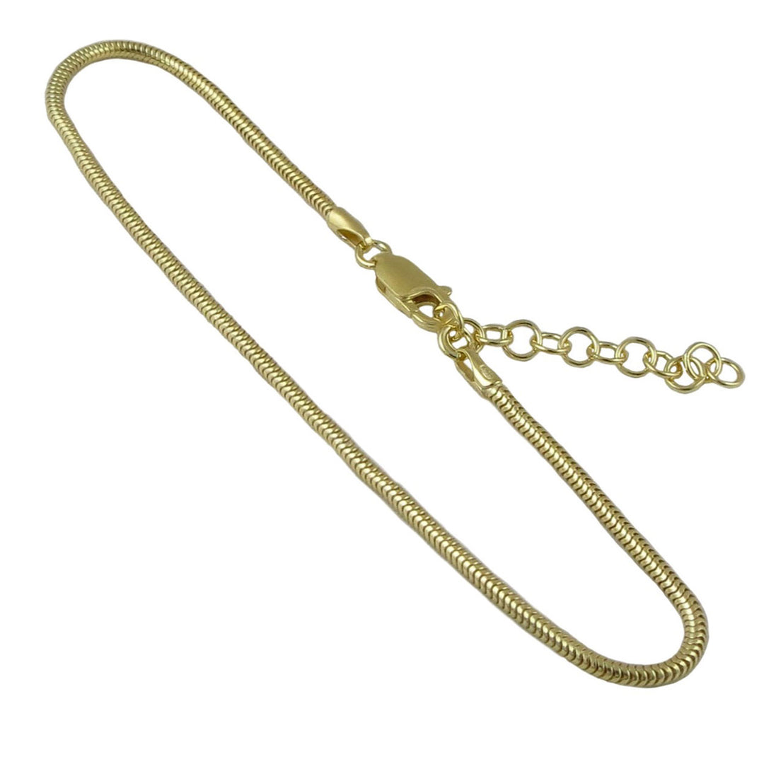 14cy yellow gold snake chain bracelet with an extension chain to adjust the length on a white background