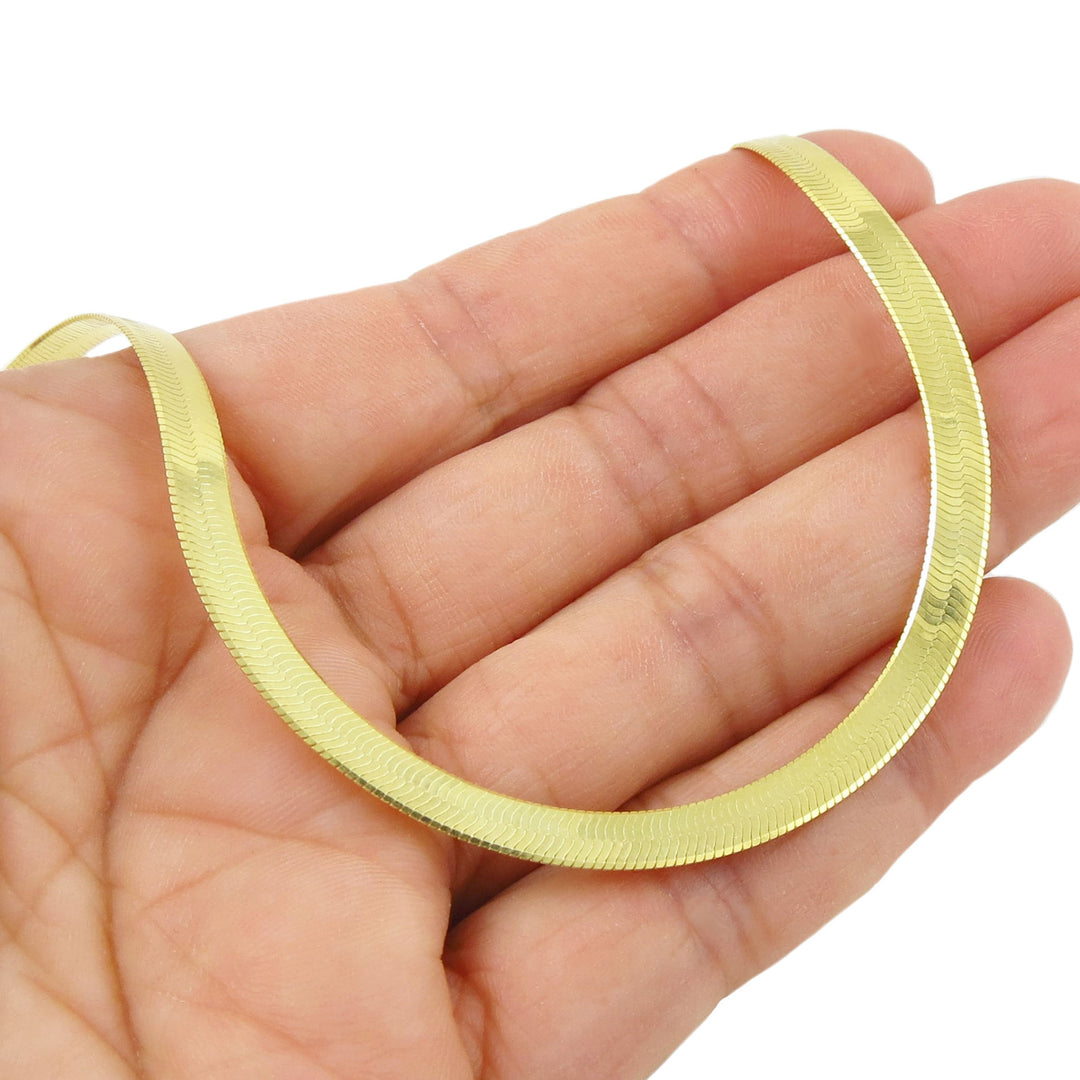 14ct Yellow Gold Plated Herringbone Chain Necklace in Sterling Silver