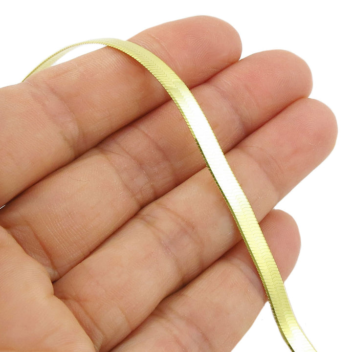 14ct Yellow Gold Plated Herringbone Chain Necklace in Sterling Silver
