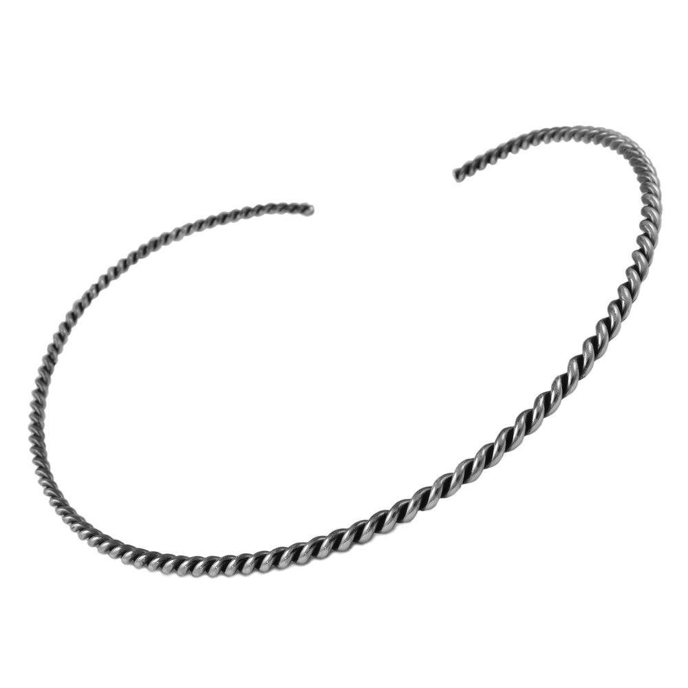 A twisted double sterling 925 silver rope choker necklace with a blackened antiqued finish.
