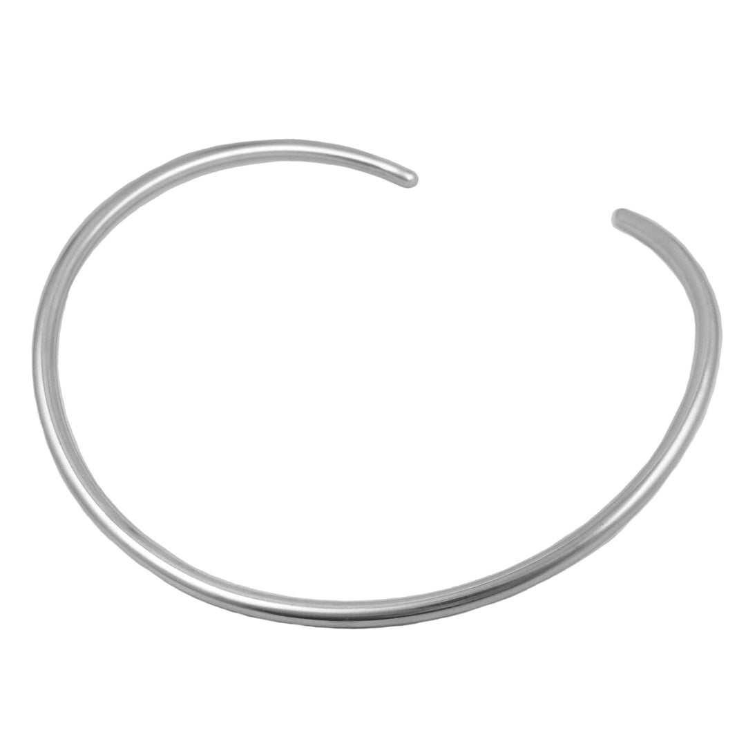 Silver choker necklace on a white background