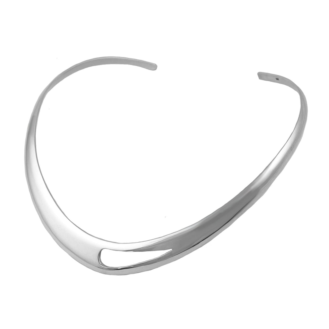 Silver choker necklace on a white background