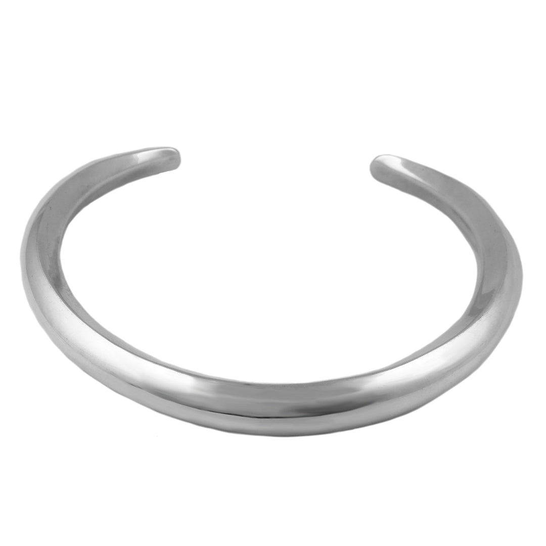 Chunky sterling 925 silver choker necklace torque for women on a white background