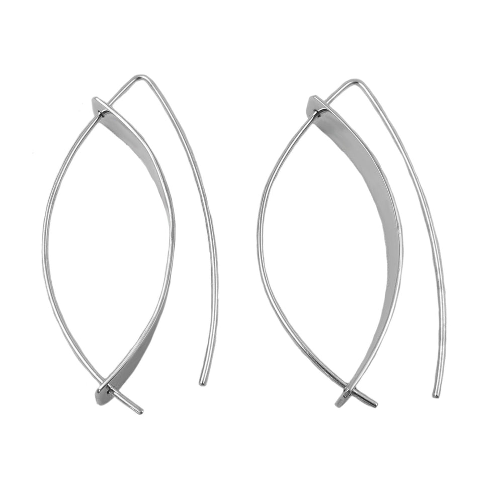 Mexican sterling 925 silver curved threader hoop earrings for women on a white background
