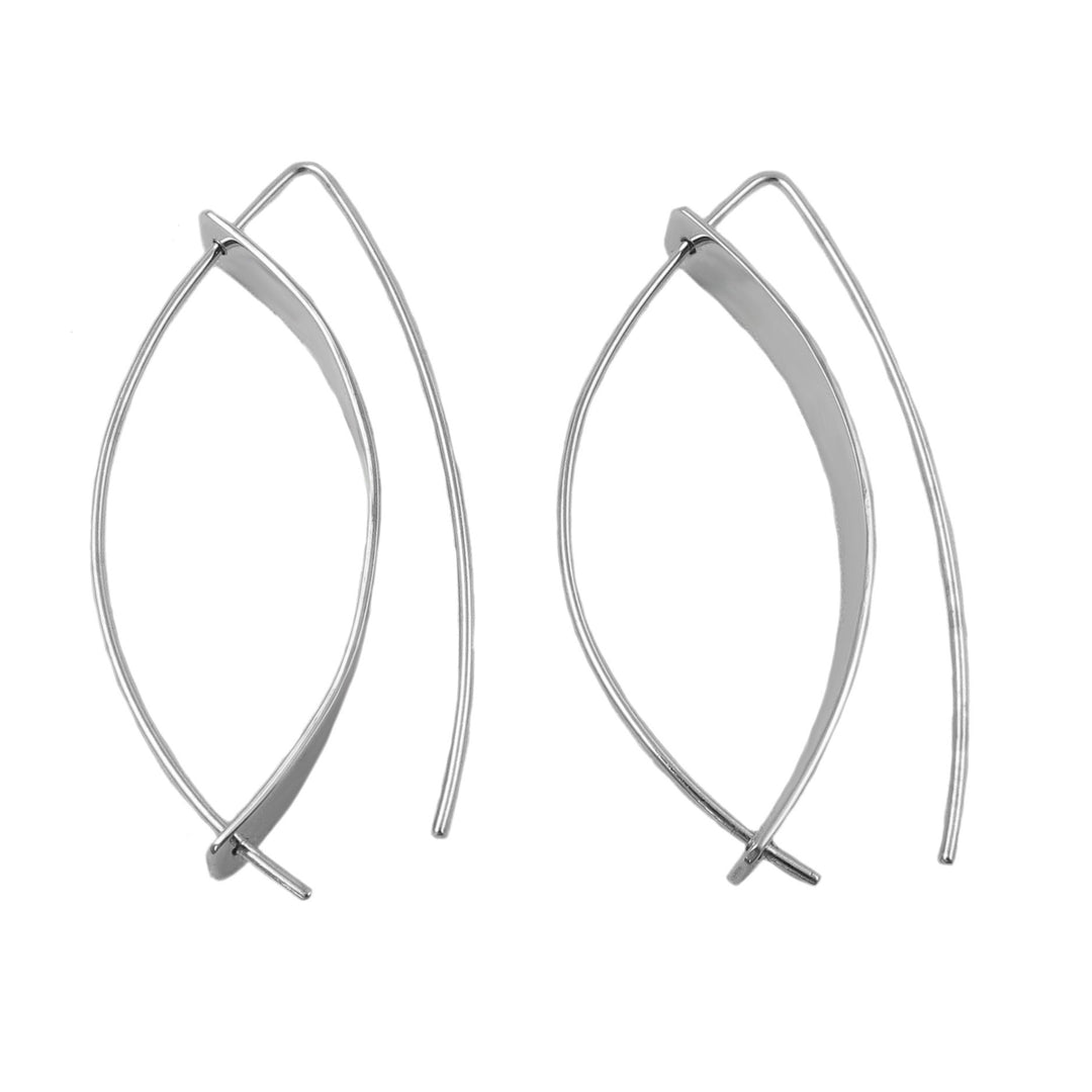 Mexican sterling 925 silver curved threader hoop earrings for women on a white background
