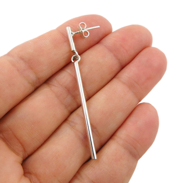 Long Slender 925 Silver Stick Drop Earrings