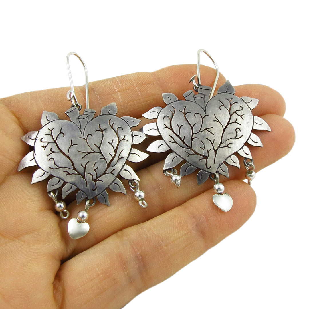 Designer Maria Belen Taxco Sterling Silver Love Heart Earrings
