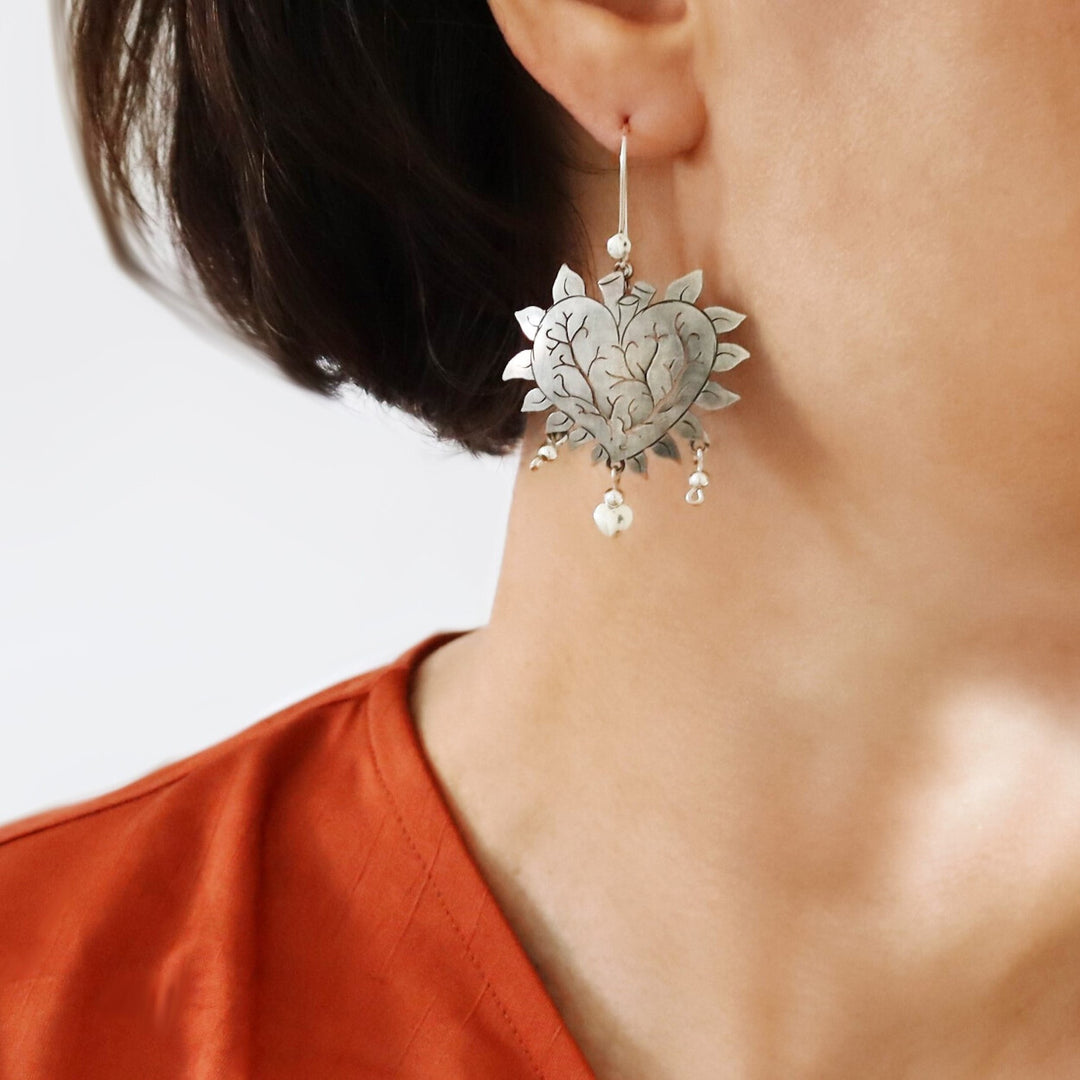 Designer Maria Belen Taxco Sterling Silver Love Heart Earrings