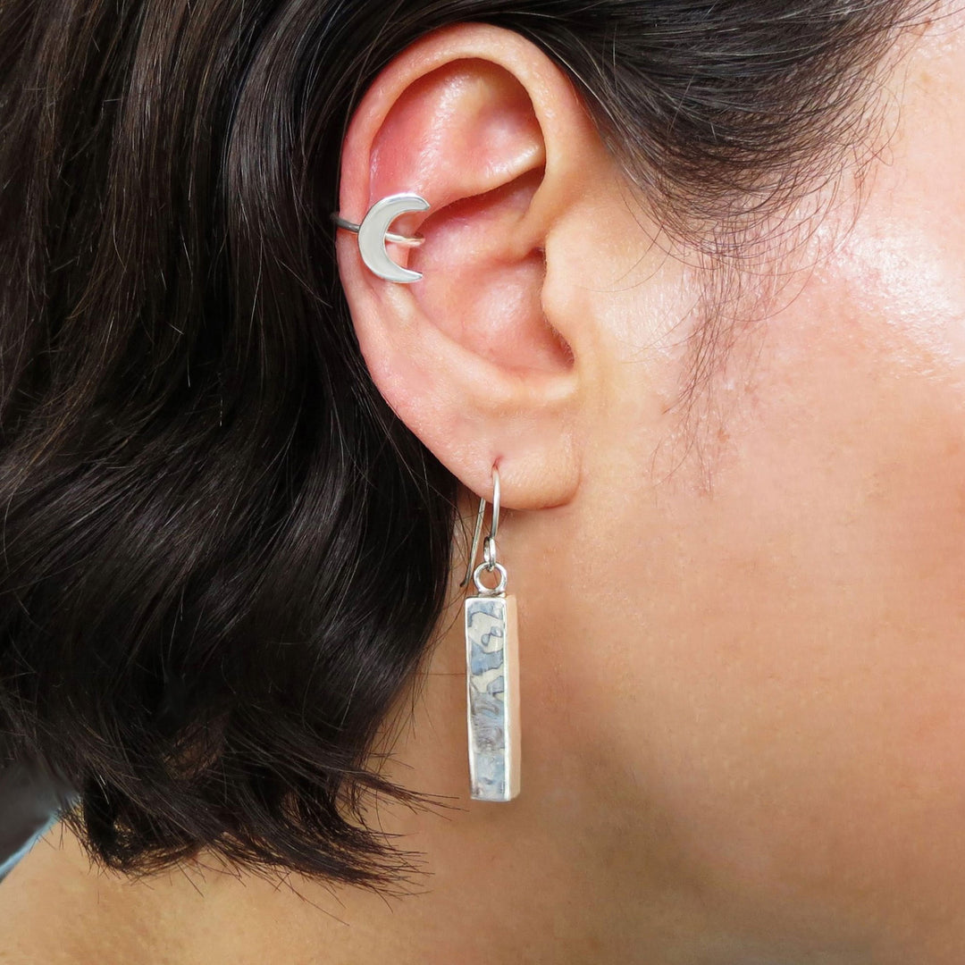 Crescent Moon Solid 925 Silver Cuff Earrings