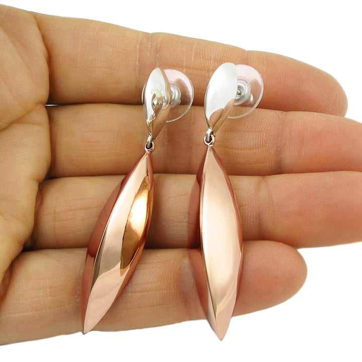Long 925 Silver and Copper Drop Earrings