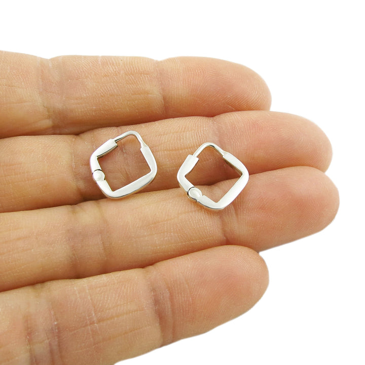 Small 925 Silver Hinged Square Hoop Earrings