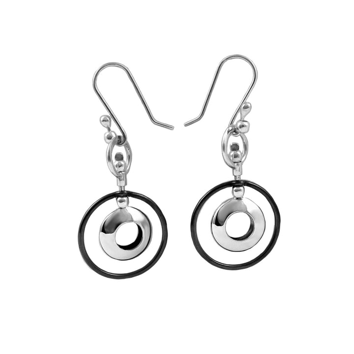 Black and White 925 Sterling Silver Hoop Earrings