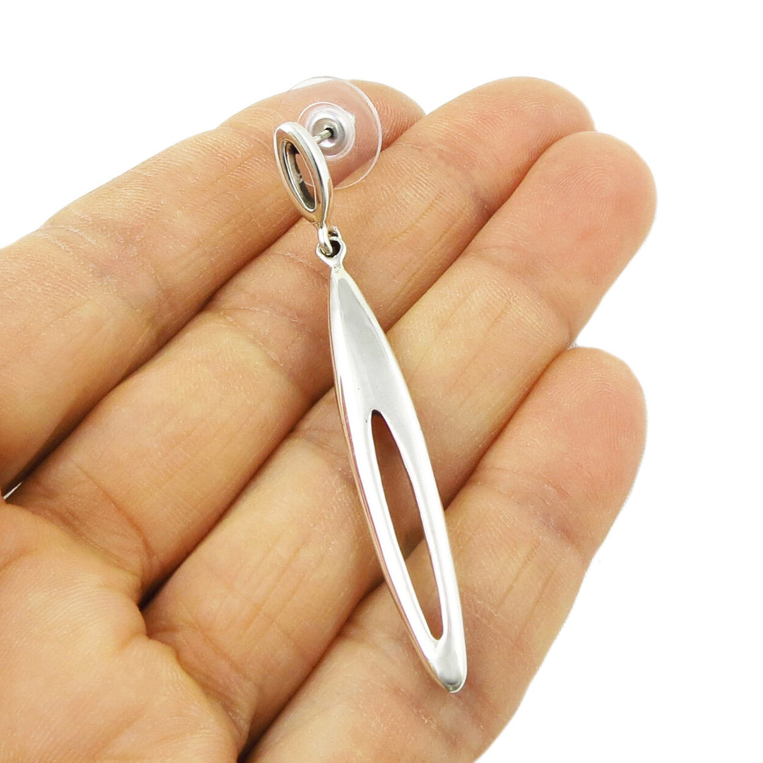 Long Sterling Silver Modern Dangle Earrings