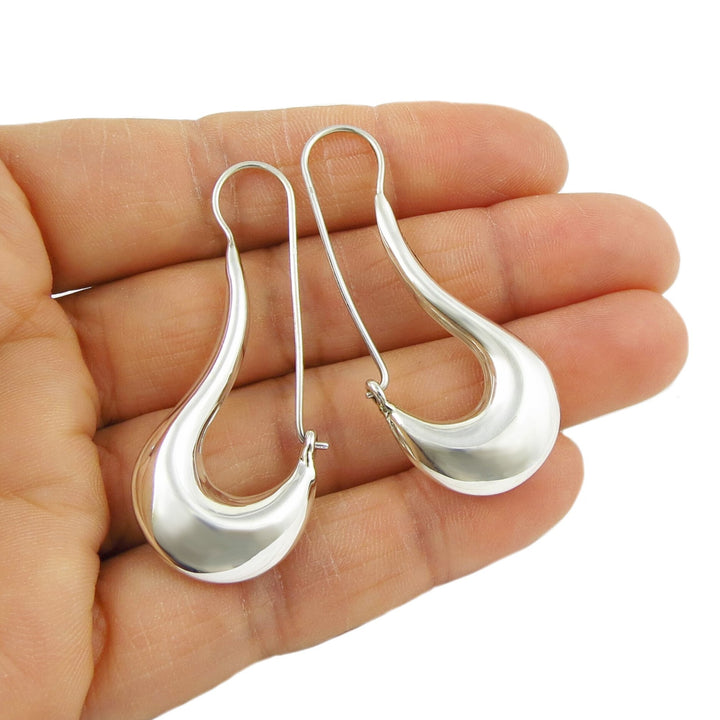 Long Sterling Silver Curved Creole Earrings
