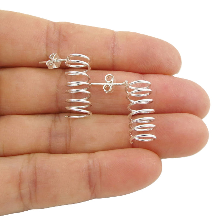 Silver Coil Spring Drop Earrings