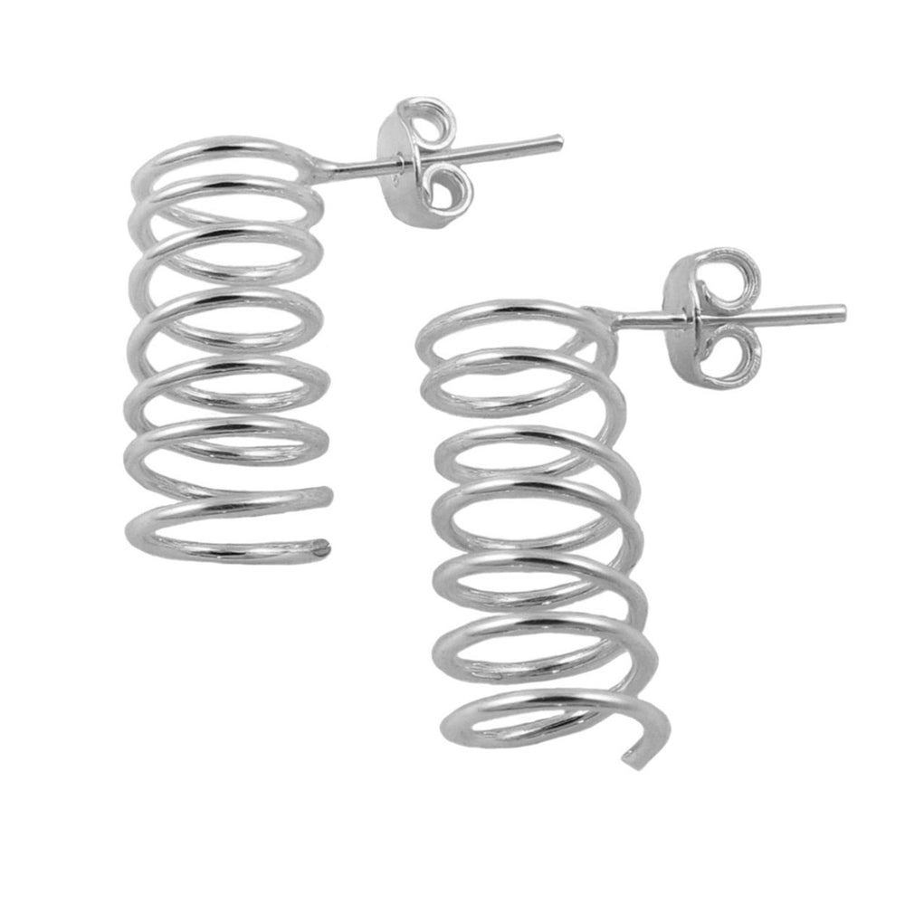 925 silver coiled spiral earrings on a white background