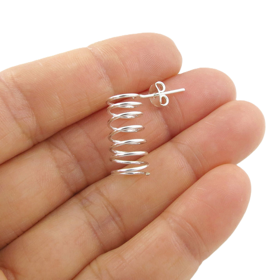 Silver Coil Spring Drop Earrings