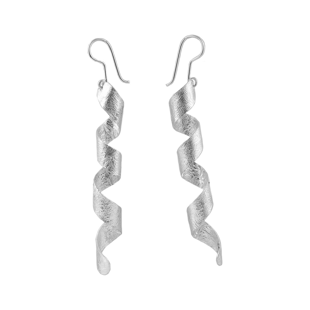 Long Maria Belen Reticulated 925 Silver Spiral Earrings