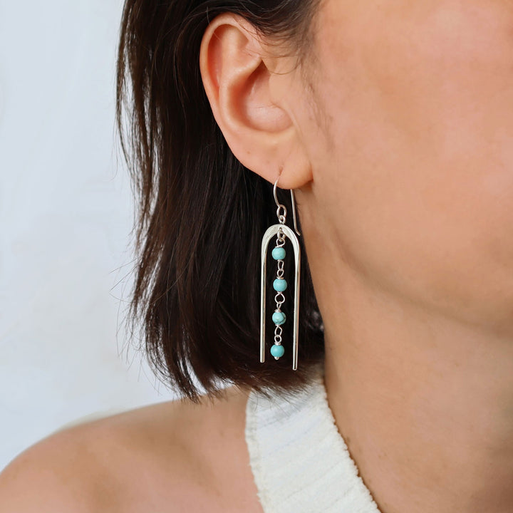 Long Dangling Turquoise Bead Sterling Silver Earrings