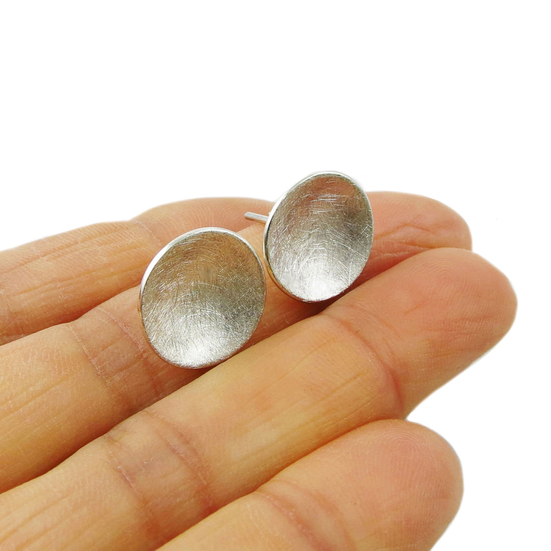 Brushed Finish 925 Silver Circle Stud Earrings