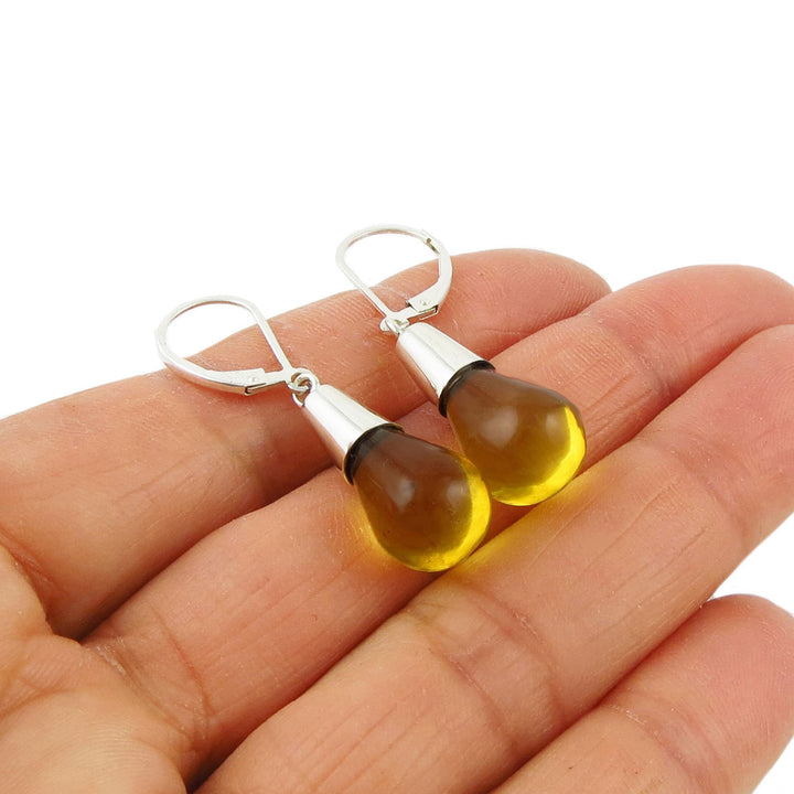 Long Amber Gemstone 925 Sterling Silver Teardrop Earrings