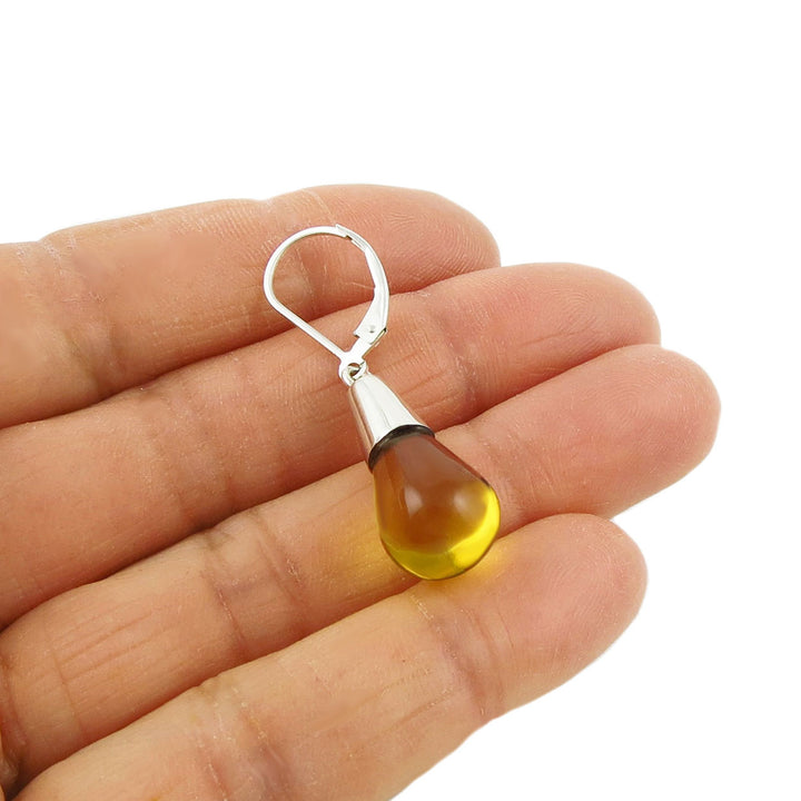 Long Amber Gemstone 925 Sterling Silver Teardrop Earrings