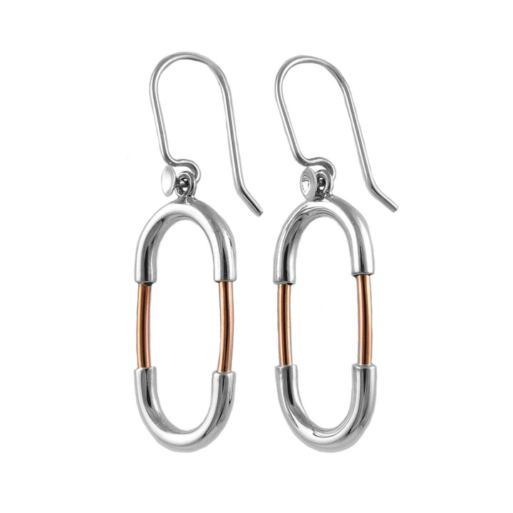 Long Oval Hoop 925 Silver and Copper Dangle Earrings
