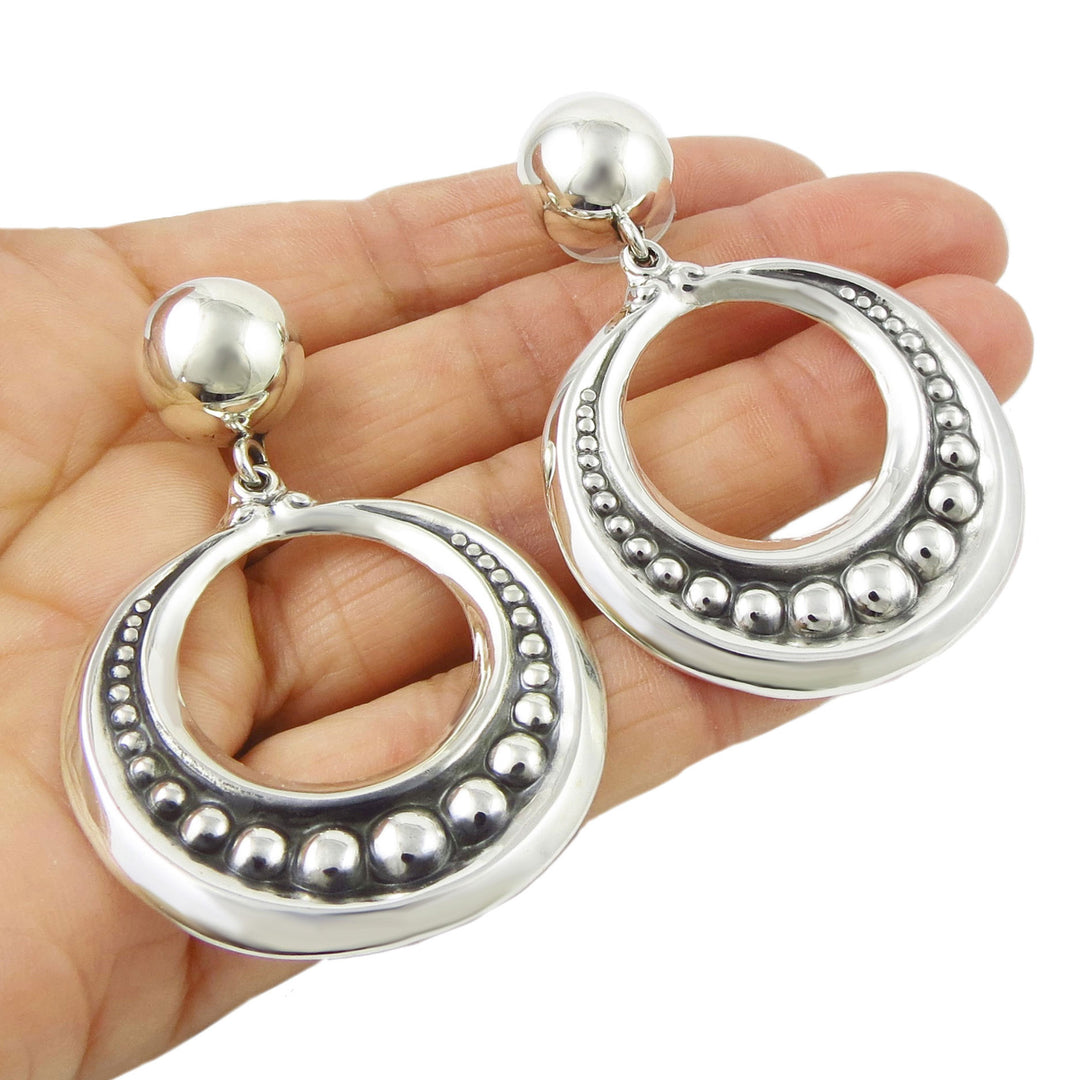 Large Maria Belen Taxco 925 Sterling Silver Hoop Earrings