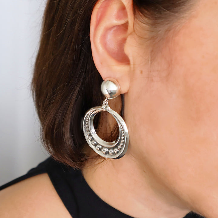 Large Maria Belen Taxco 925 Sterling Silver Hoop Earrings