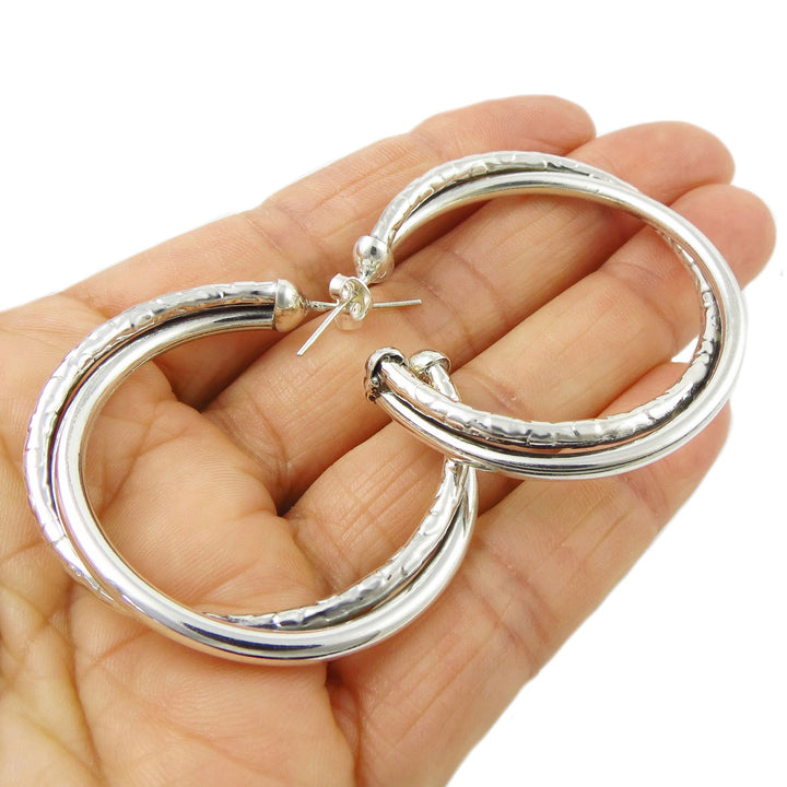 Large Twisted 925 Sterling Silver Circle Hoop Earrings