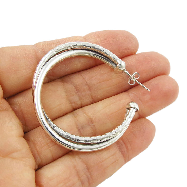 Large Twisted 925 Sterling Silver Circle Hoop Earrings