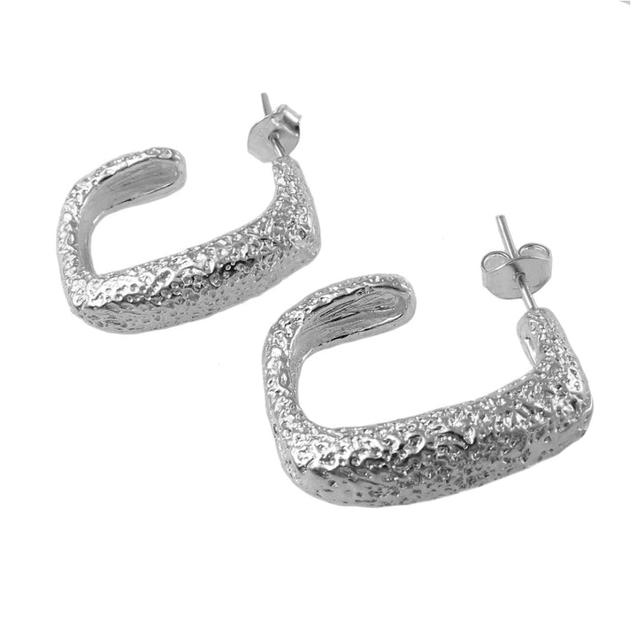 Satin 925 Pitted Sterling Silver Rectangle Hoop Earrings