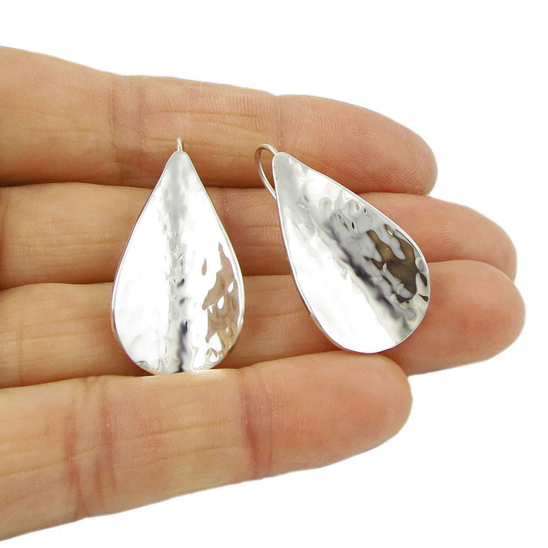 Hammered Leaf 925 Silver Drop Earrings