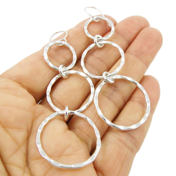 Long Triple Circle 925 Silver Dangling Hoop Earrings