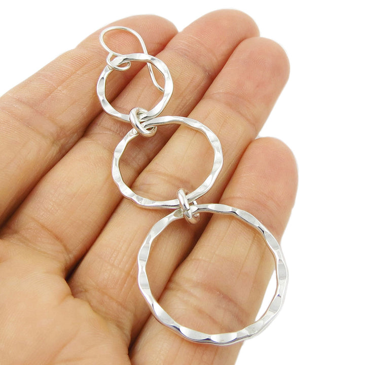 Long Triple Circle 925 Silver Dangling Hoop Earrings