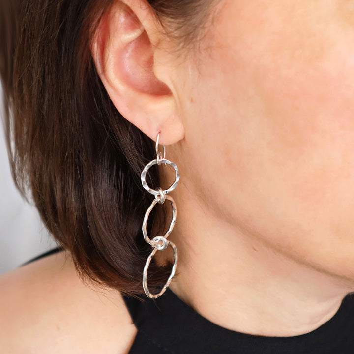 Long Triple Circle 925 Silver Dangling Hoop Earrings