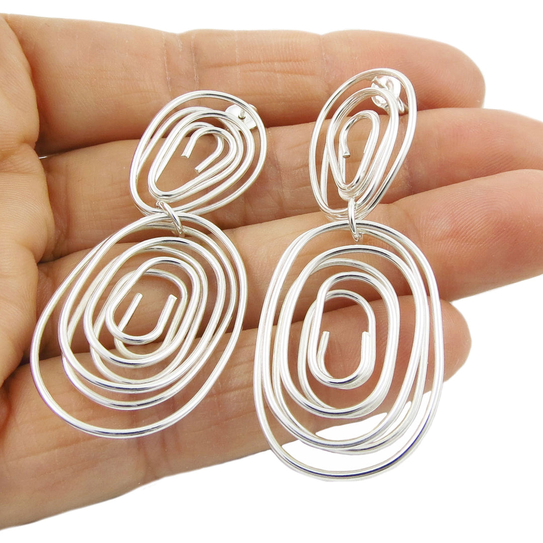 Illusion Spiral Drop 925 Sterling Silver Dangling Earrings