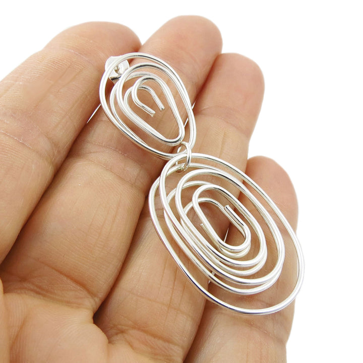 Illusion Spiral Drop 925 Sterling Silver Dangling Earrings