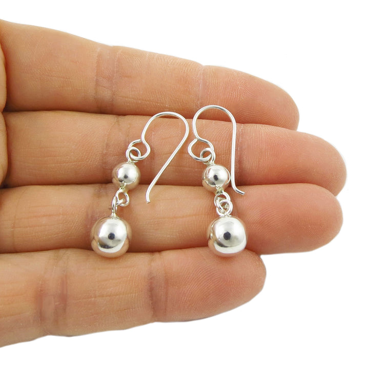 Double Ball 925 Sterling Silver Drop Earrings