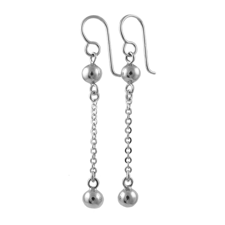 Double Ball 925 Sterling Silver Link Chain Dangling Earrings